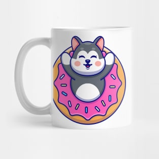 Cute husky with doughnut cartoon Mug